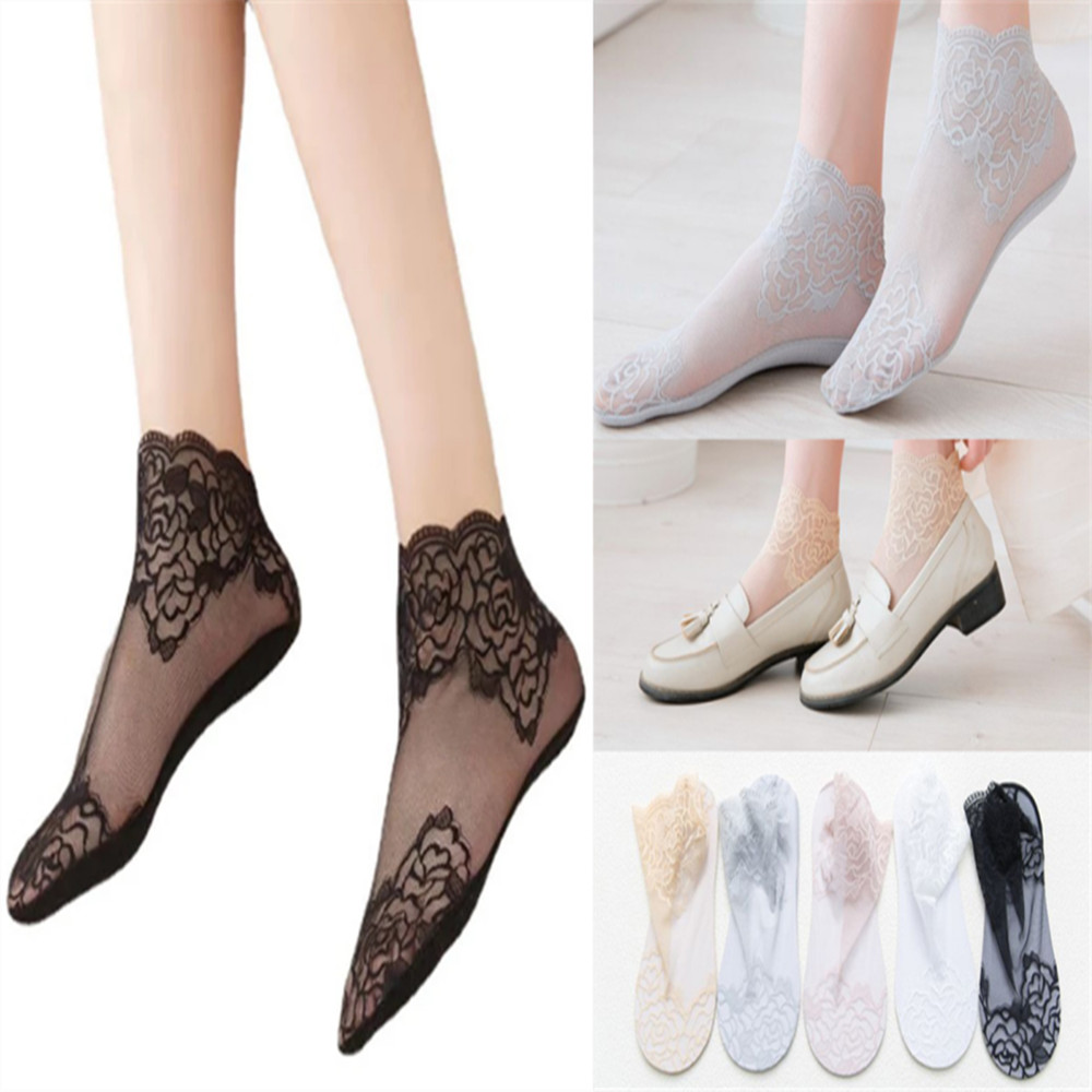Invisibility Sock Loafer - Женские кружевные тонкие носки-невидимки с розовым